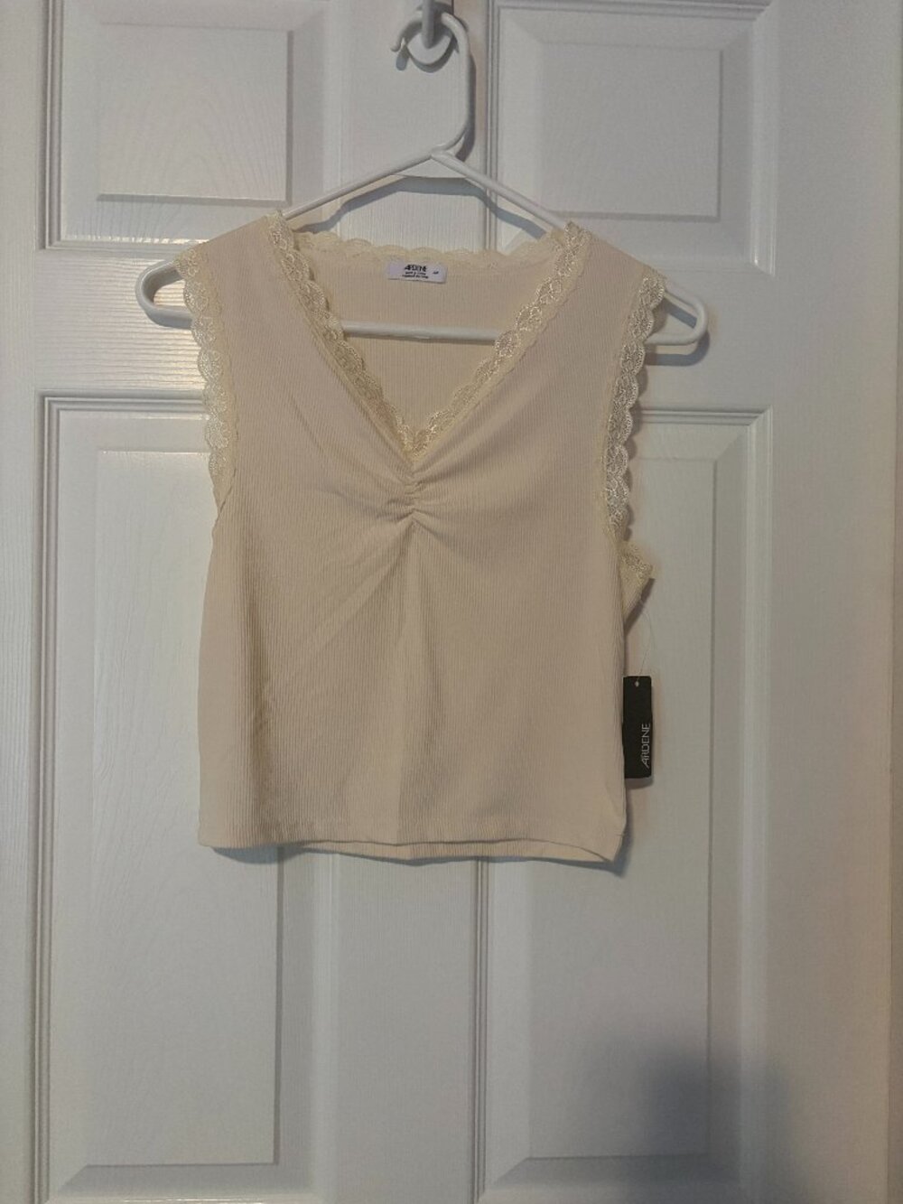 Ardene Ribbed Lace-Trim V-Neck Tank Top